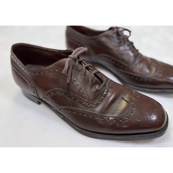 JOHNSTON & MURPHY ARISTOCRAFT Wingtip Brogue Shoe Men’s Sz 10 C/A Brown Lace VTG - Picture 1 of 10